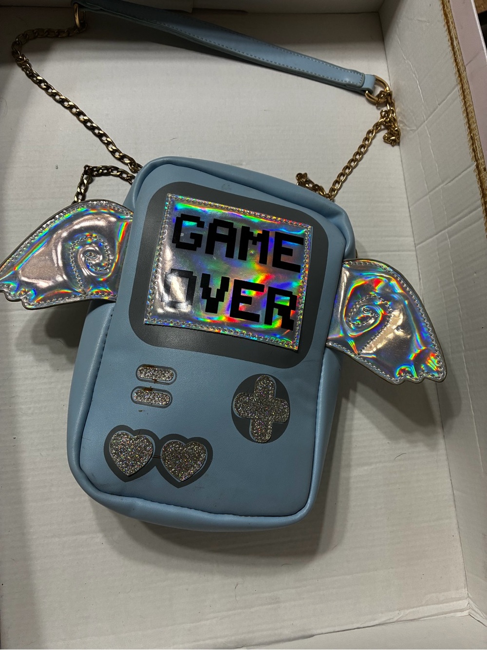 Blue 'Game Over' Winged Crossbody Bag - Fashion Gaming Purse